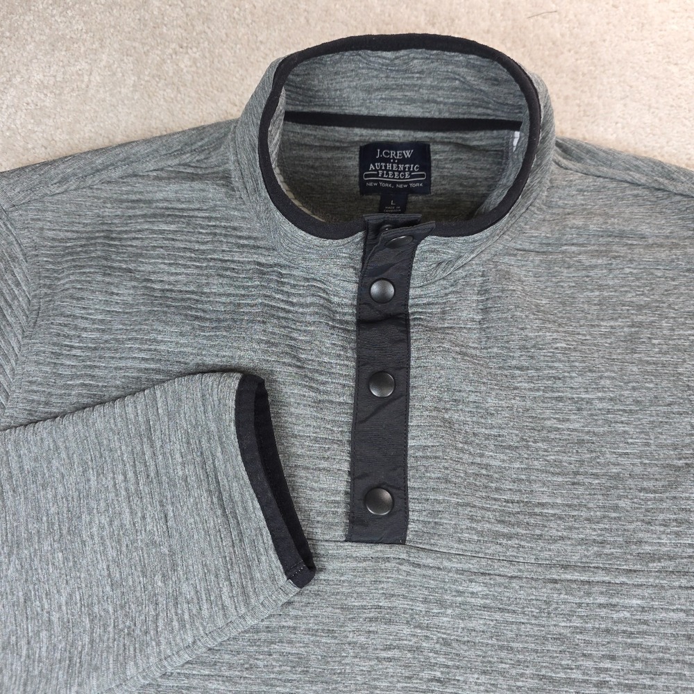 J.Crew Sweatshirt Mens L Heather Gray Authentic Fleece Mock Neck Snap Pullover